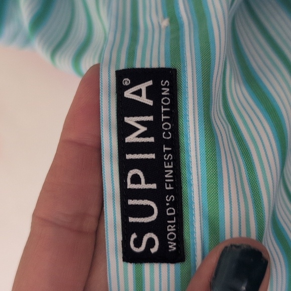 Lands' End Blue Stripe Supima No Iron Supima Pinpoint Short Sleeve Button Down - Picture 7 of 7